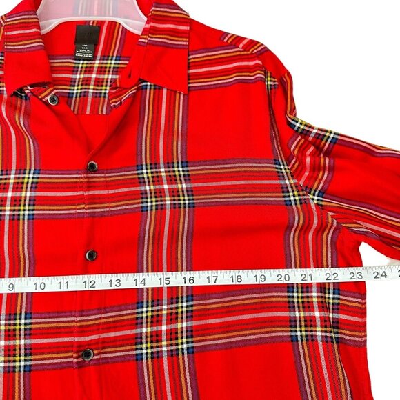 H&M Women Red Plaid Button Down Shirt SZ L Christmas Classic -Holiday Multicolor - Picture 5 of 15